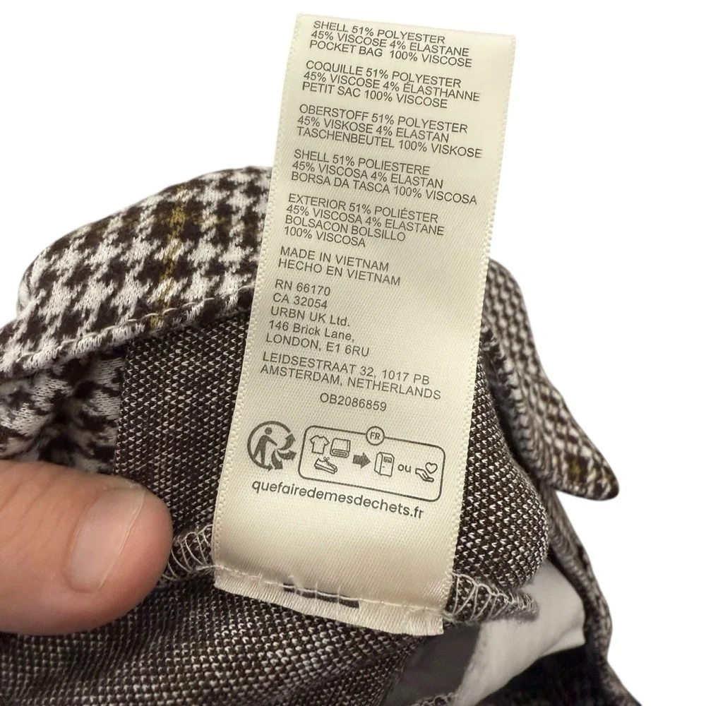 Free People Women’s Molly Slim Plaid Houndstooth Pants Brown/White Size 6